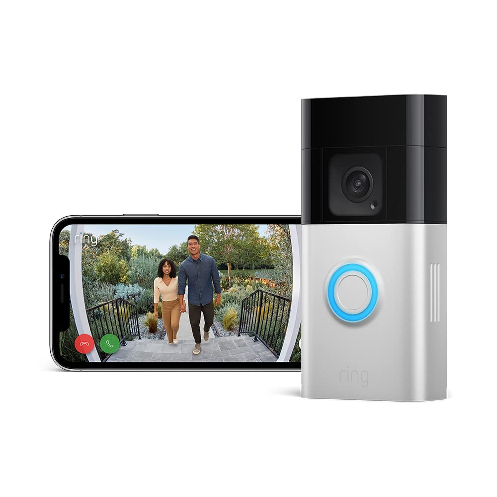 Sonnette vidéo Plus sans fil (Battery Video Doorbell Plus) | Sonnette sur batterie avec caméra, vidéo HD 1536p, vision nocturne couleur, Wi-Fi | Essai Ring Protect gratuit (30 jours)