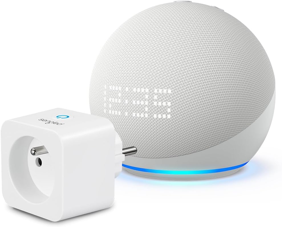 Echo Dot avec horloge (5e génération, modèle 2022) | Enceinte connectée Bluetooth et Wi-Fi au son puissant encore plus imposant, avec horloge et Alexa | Blanc